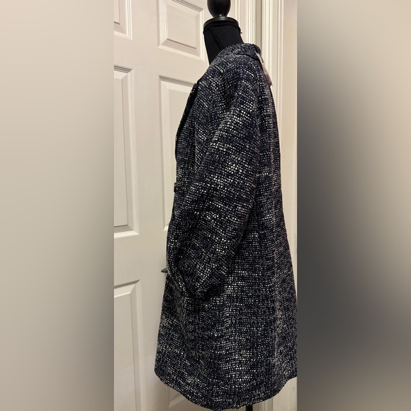 Express Navy and White Tweed Double-Breasted Coat - Picture 7 of 11